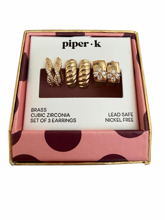 Piper K Jewelry - piper.k Gold Tone Brass with Cubic Zirconia 3-Pair Earring Set
